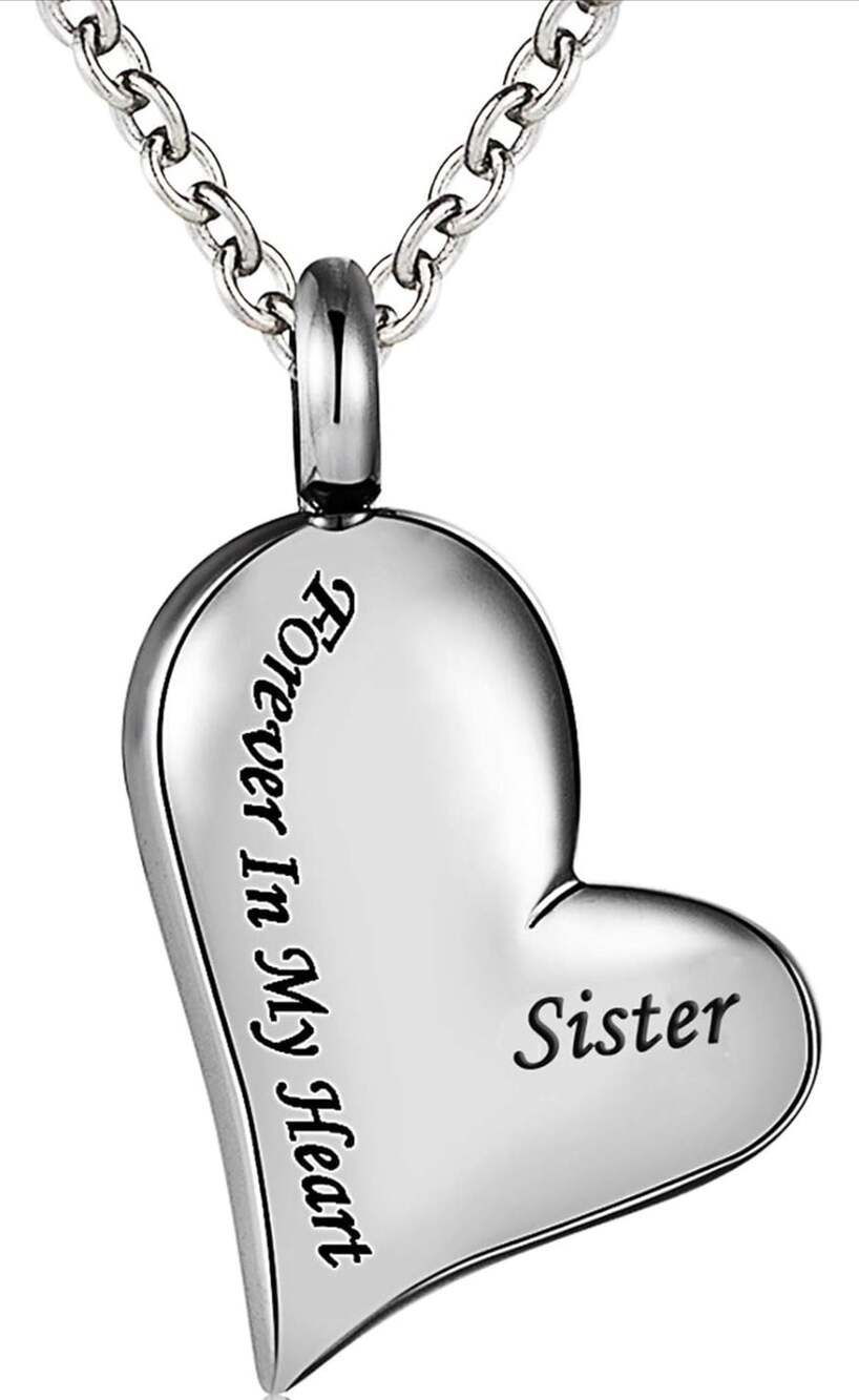 Norya Jewelry Sister Forever In My Heart Cremation Urn Memorial Pendant Necklace